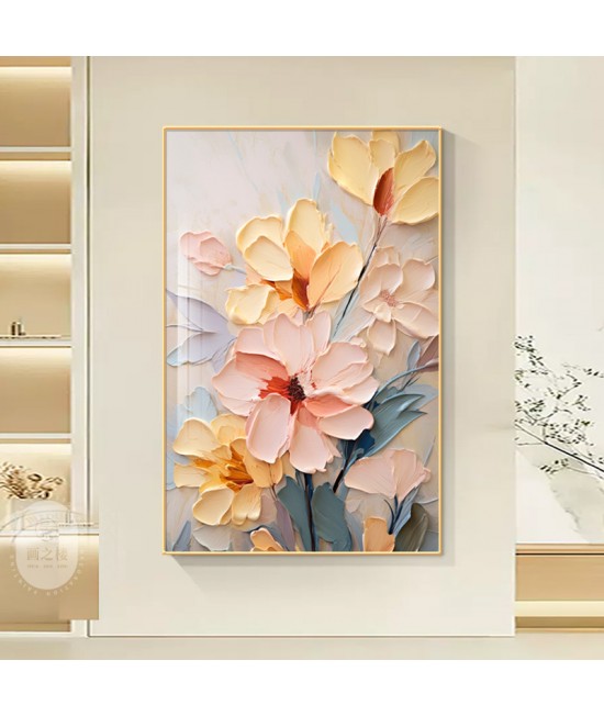 奶油風 花卉 晶瓷面掛畫 裝飾掛畫連鋁畫框 70X100CM